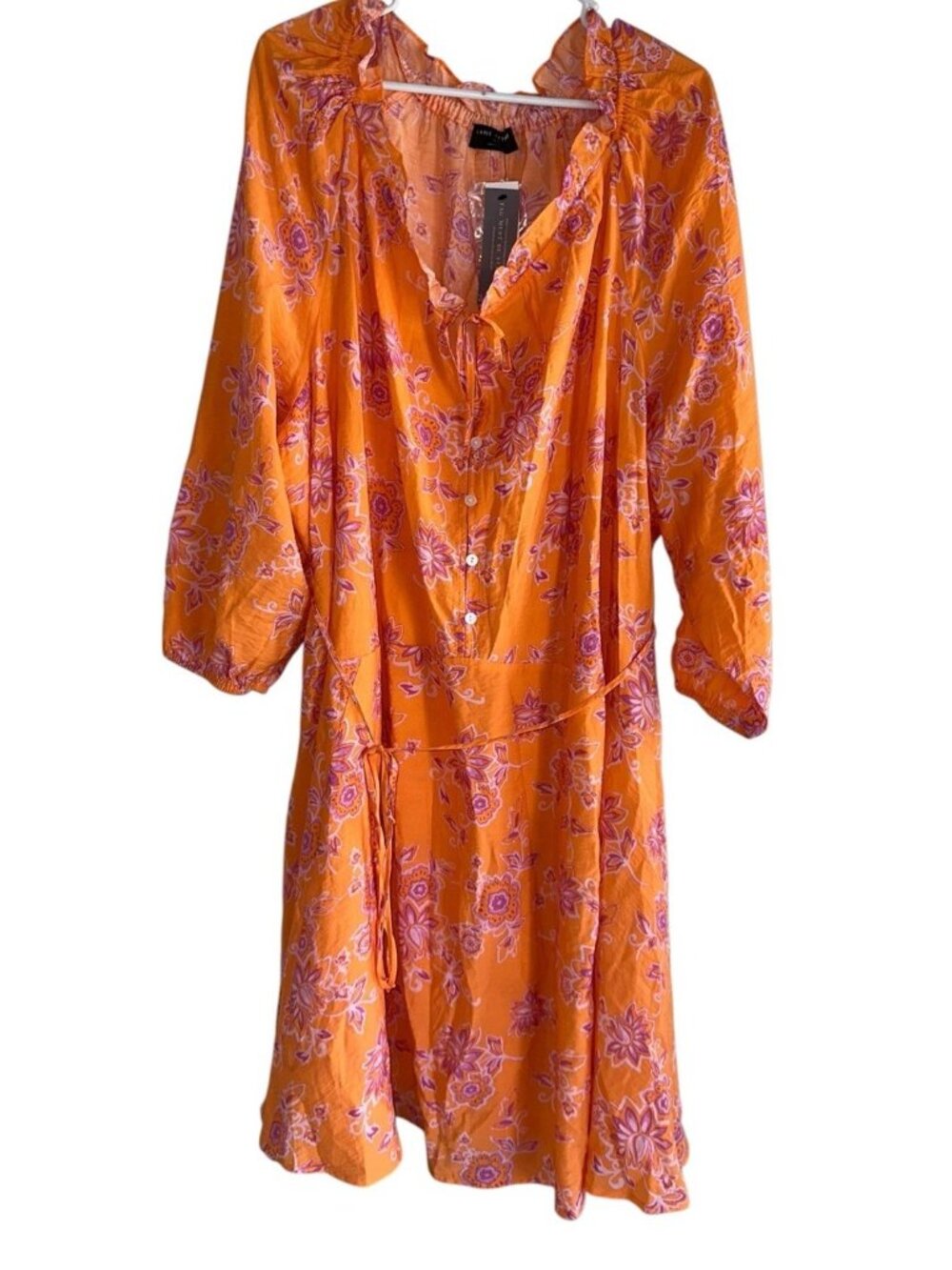 NWT Lane Bryant Long Sleeve Swing Dress Beach Coverup Orange Pink Floral 26/28